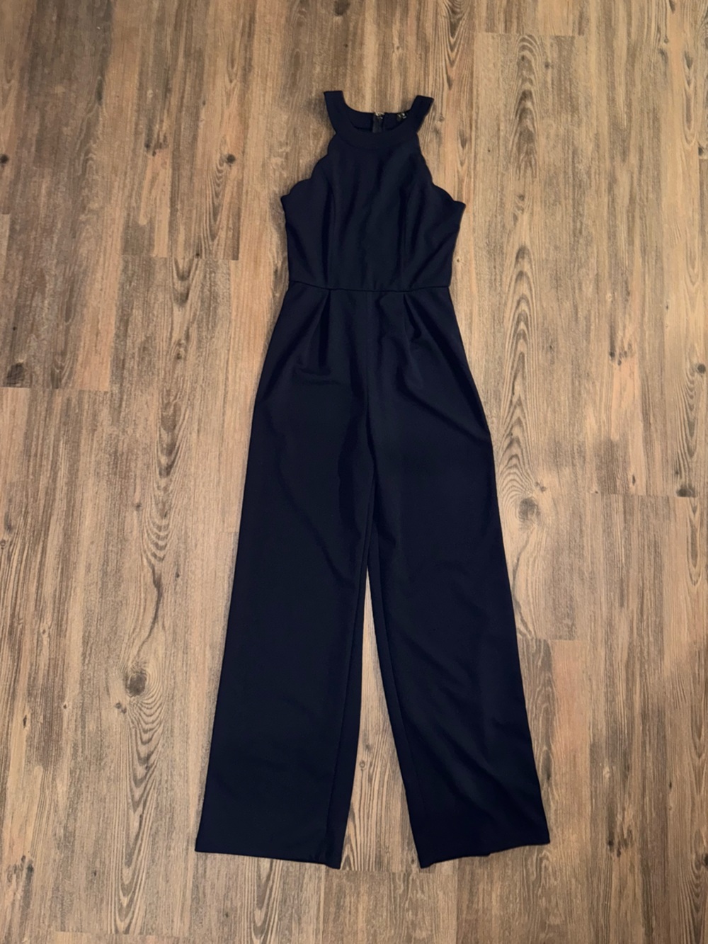 Trixxi Navy Blue High-Neck Wide-Leg Jumpsuit